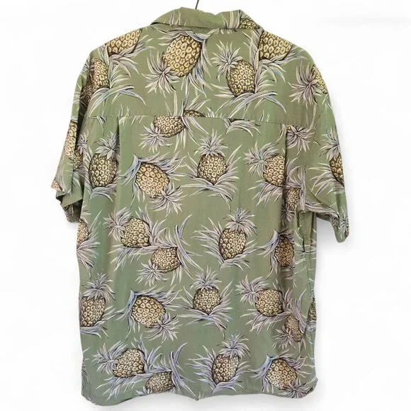 Chaps Ralph Lauren Mens Green Pineapple Print Hawaiian Short Sleeve Shirt Large - Picture 2 of 11